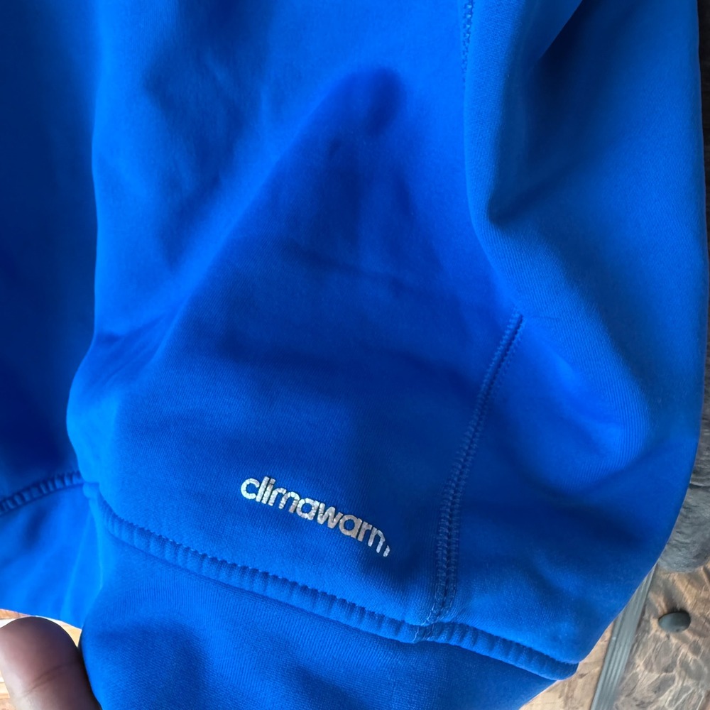 Adidas Full Zip Hoodie Mens Large Blue Gray Climawarm Fleece Raglan Jacket - Picture 7 of 9